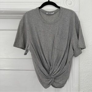 t by alexander want grey knit front cropped tee